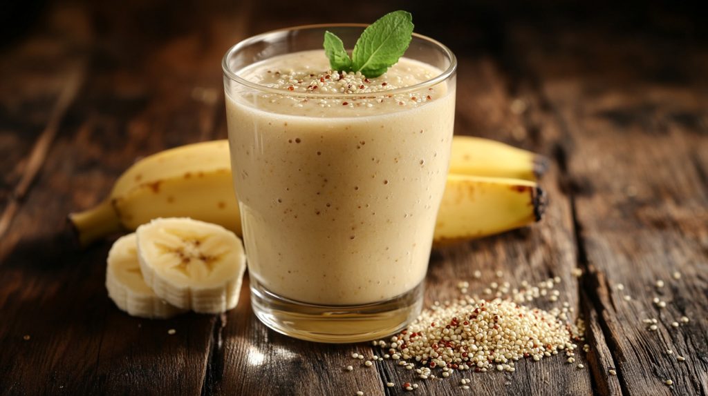 batido cremoso de proteina vainilla y platano recarga de energia y sabor