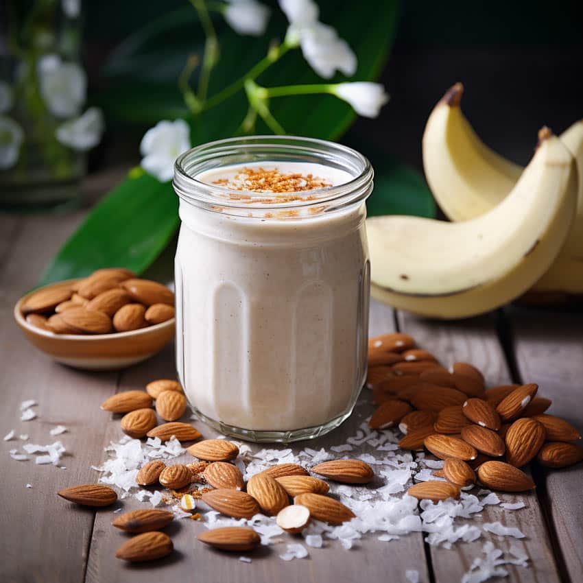 smoothie de platano y almendra delicioso y nutritivo